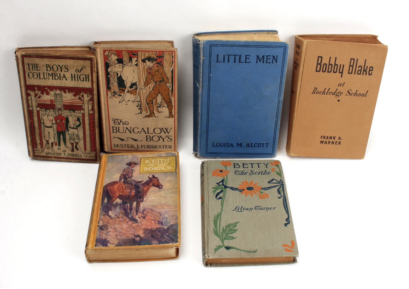 1910S BOOKS ALCOTT, FORRESTER, TURNER: Little Men - by Louisa M. Alcott, hardcover, copyright 1901 Bobby Blake at Rockledge School or Winning the Medal of Honor - by Frank A Warner, hardcover, copyright 1955 The Bungalow Boys - by Dexter J