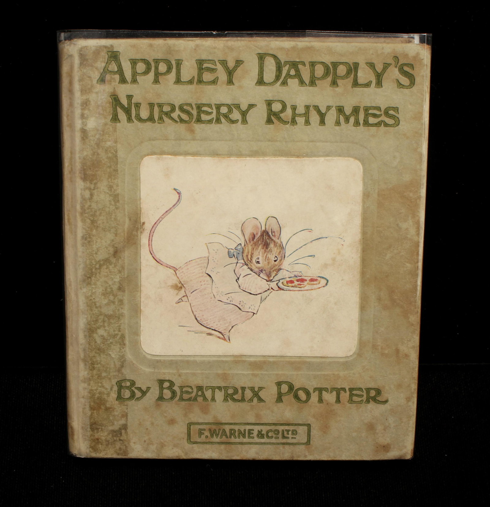 1ST ED APPLEY DAPPLY Nursery Rhymes B. Potter: Beatrix Potter. Smaller format, eight green cover, paste-on cover illustration. Title page illustration of small animal grooming itself. 4 3/4" X 5" $40 - $80 Please contact us for high resolut