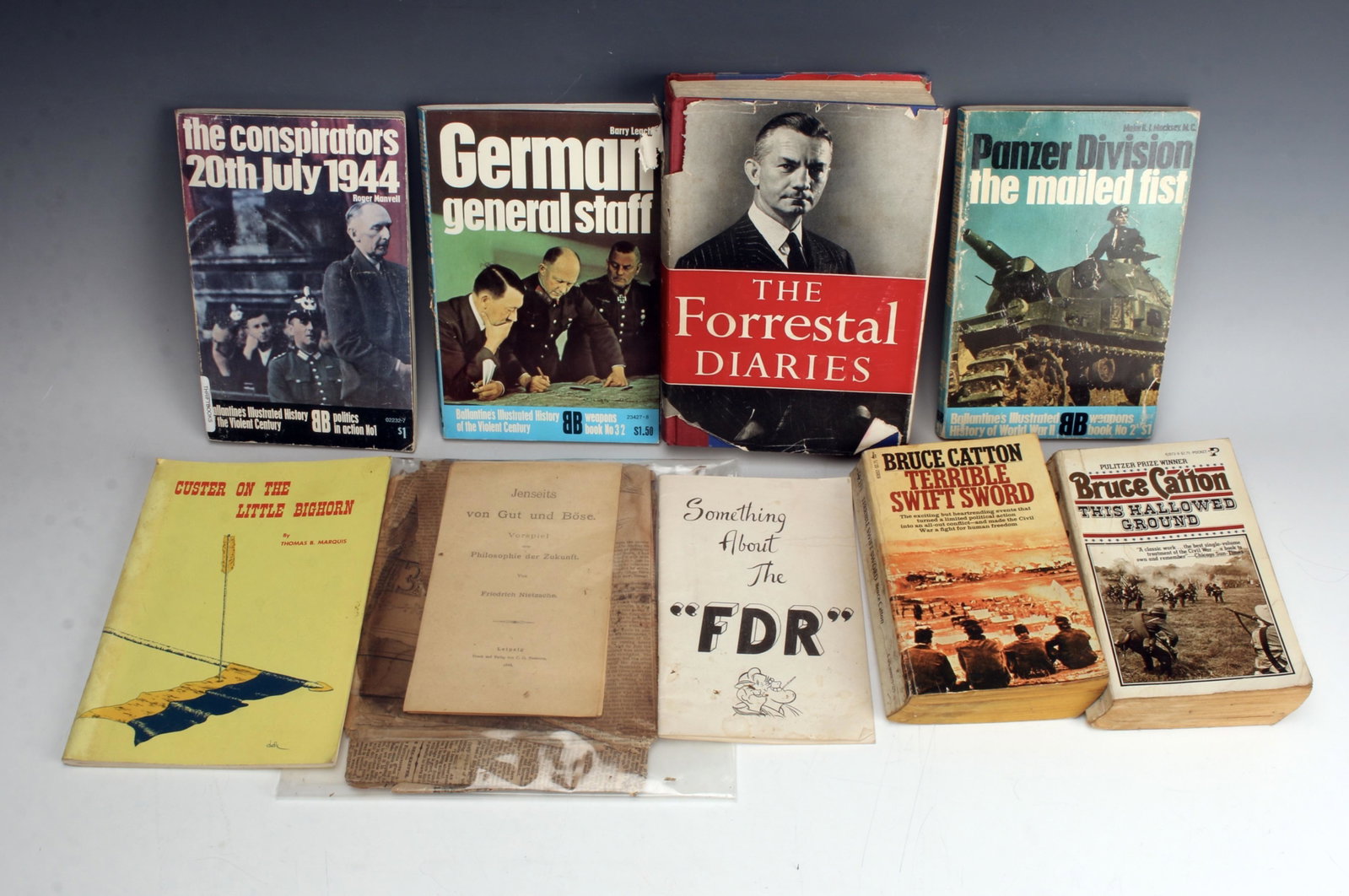 8 HISTORY BOOKS & ANTIQUE NEWSPAPERS: Something About the "FDR" - Printed Aboard the U.S.S. Franklin D. Roosevelt CVB - 42, New York Navy Yard April 29, 1945 printed on back This Hallowed Ground - by Bruce Catton, paperback, cop