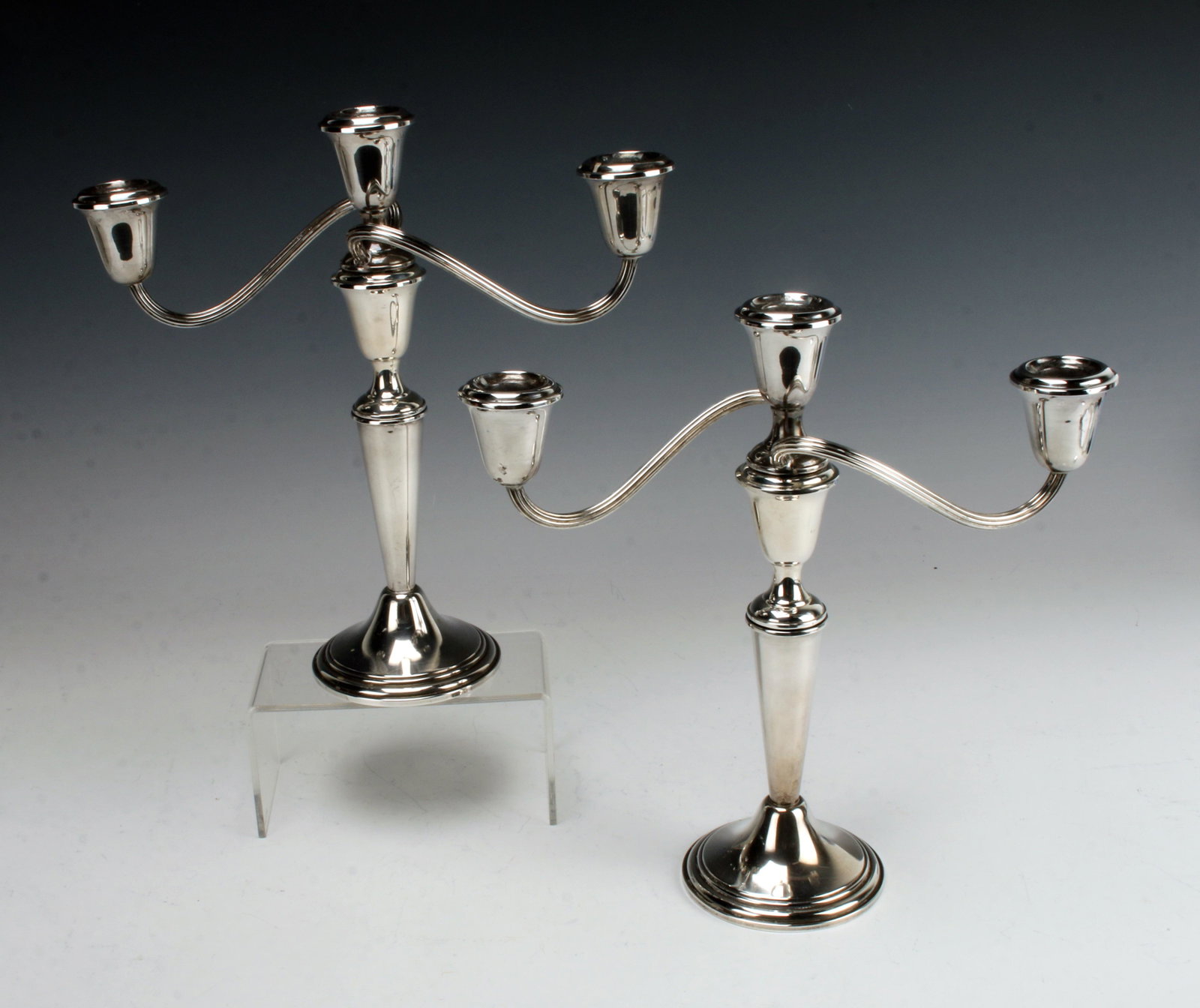 GORHAM STERLING CONVERTIBLE CANDLESTICKS: Gorham Sterling Convertible CandlesticksTriple sconce candelabra converts to varied height single