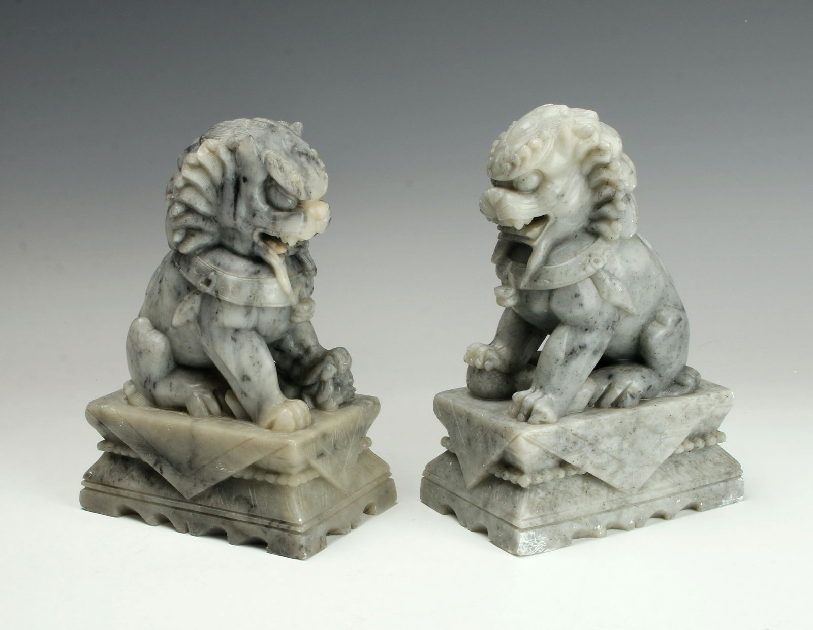 PAIR CHINESE CARVED MARBLE LION FOO BOOKENDS (1 of 6)