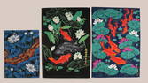 3 BRIGHT PAINTINGS OF KOI