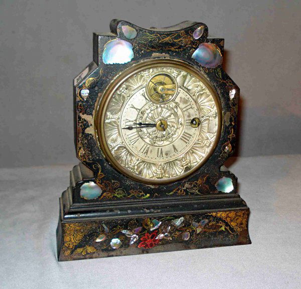 Ermine Mantel Clock. Brown marbleized moldings and Price Guide