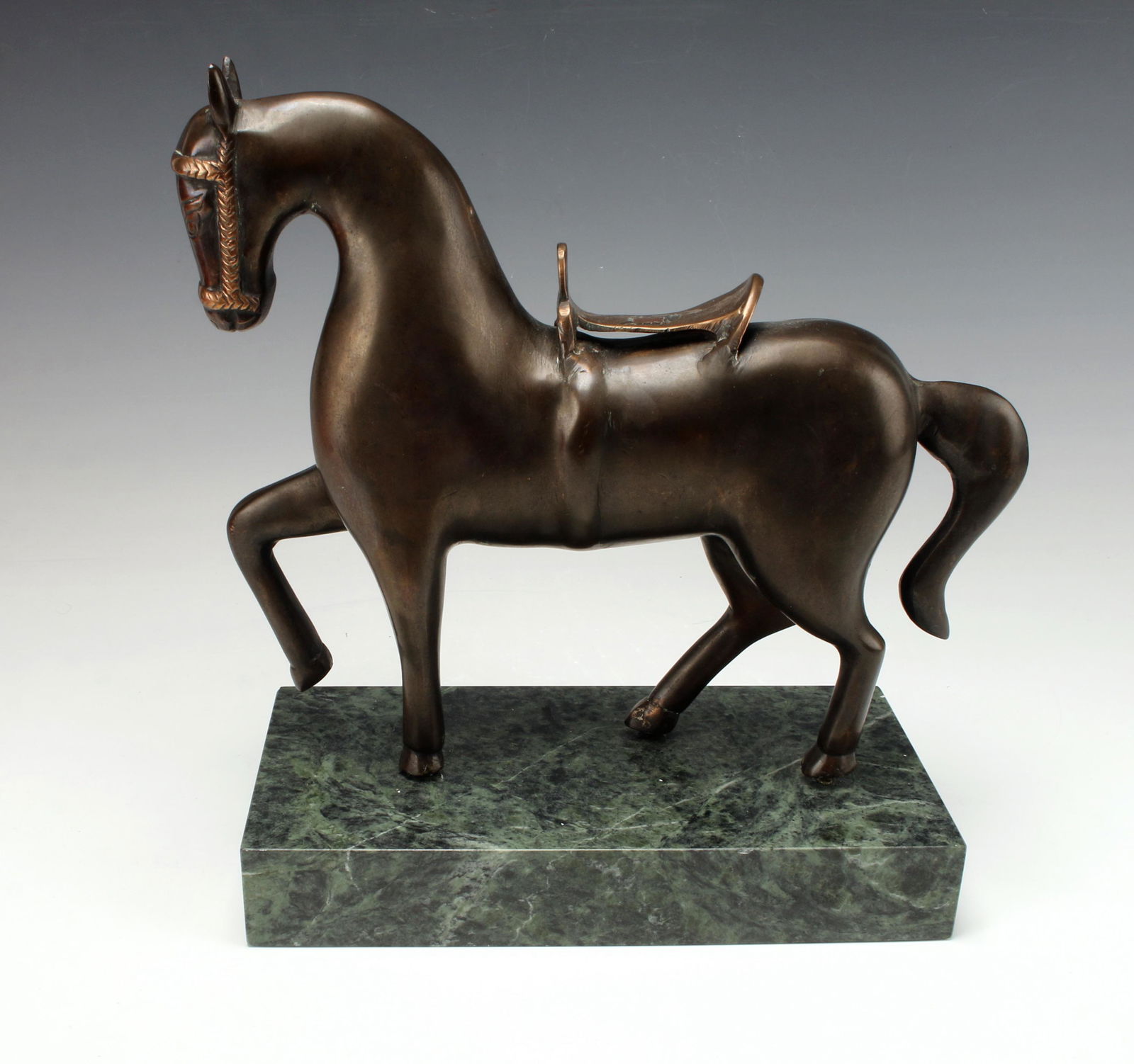 STYLIZED BRONZE HORSE ON MARBLE PEDESTAL (1 of 5)