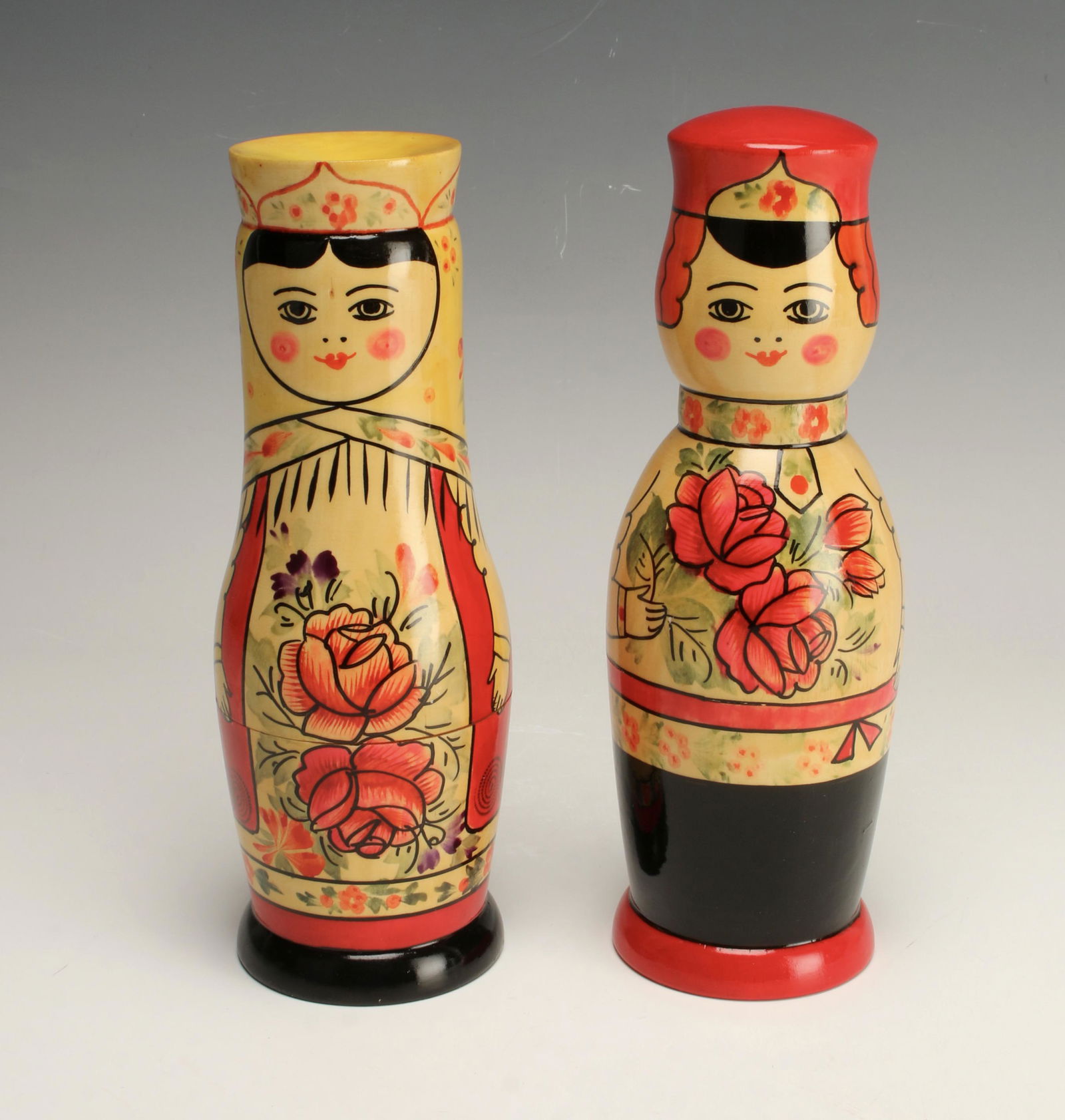 MATRYOSHKA RUSSIAN NESTING DOLL SET: MATRYOSHKA RUSSIAN NESTING DOLL SETBeautifully painted matryoshka couple in traditional apparel, set of 2 figures 8" x 2 3/4" $