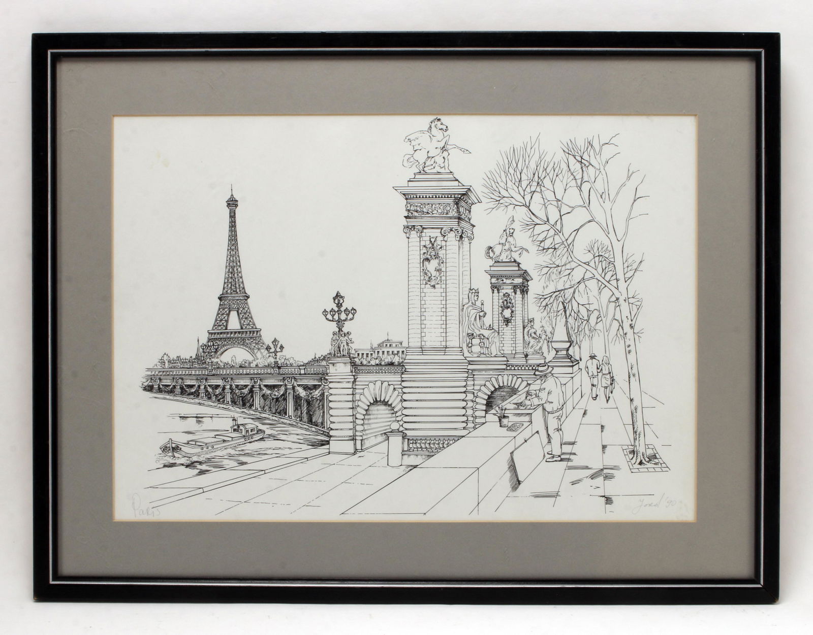 SIGNED ORIGINAL INK DRAWING OF PARIS BY JOROL (1 of 4)