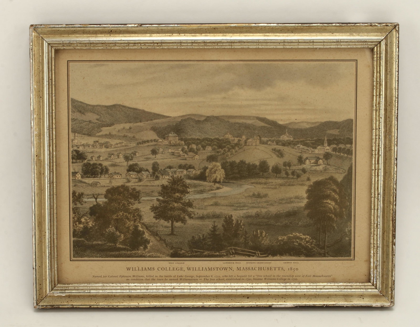 FRAMED PRINT WILLIAMS COLLEGE 1850 (1 of 4)
