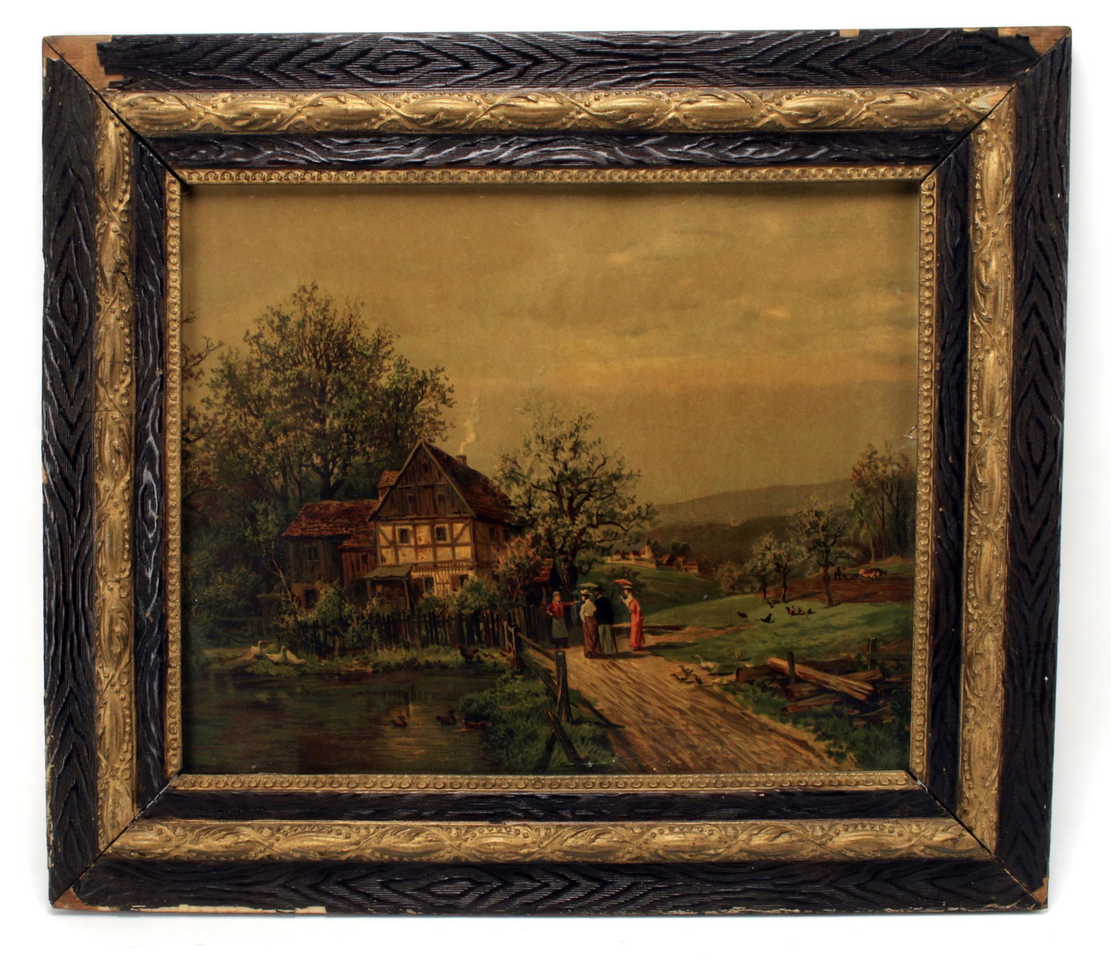 FRAMED VINTAGE GERMAN COTTAGE PRINT (1 of 3)