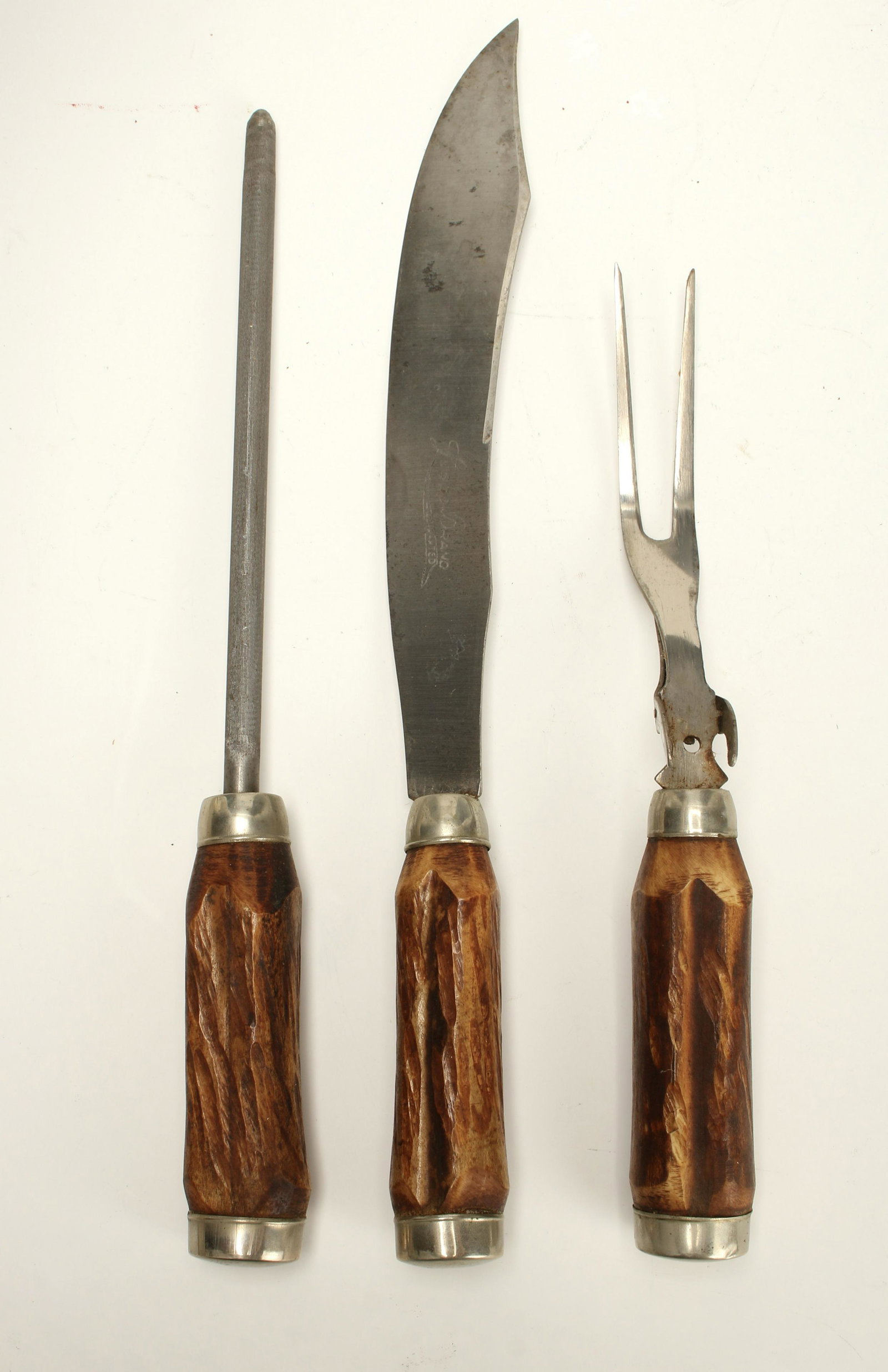 VINTAGE LESKO CARVING SET CARVED WOOD HANDLES (1 of 3)
