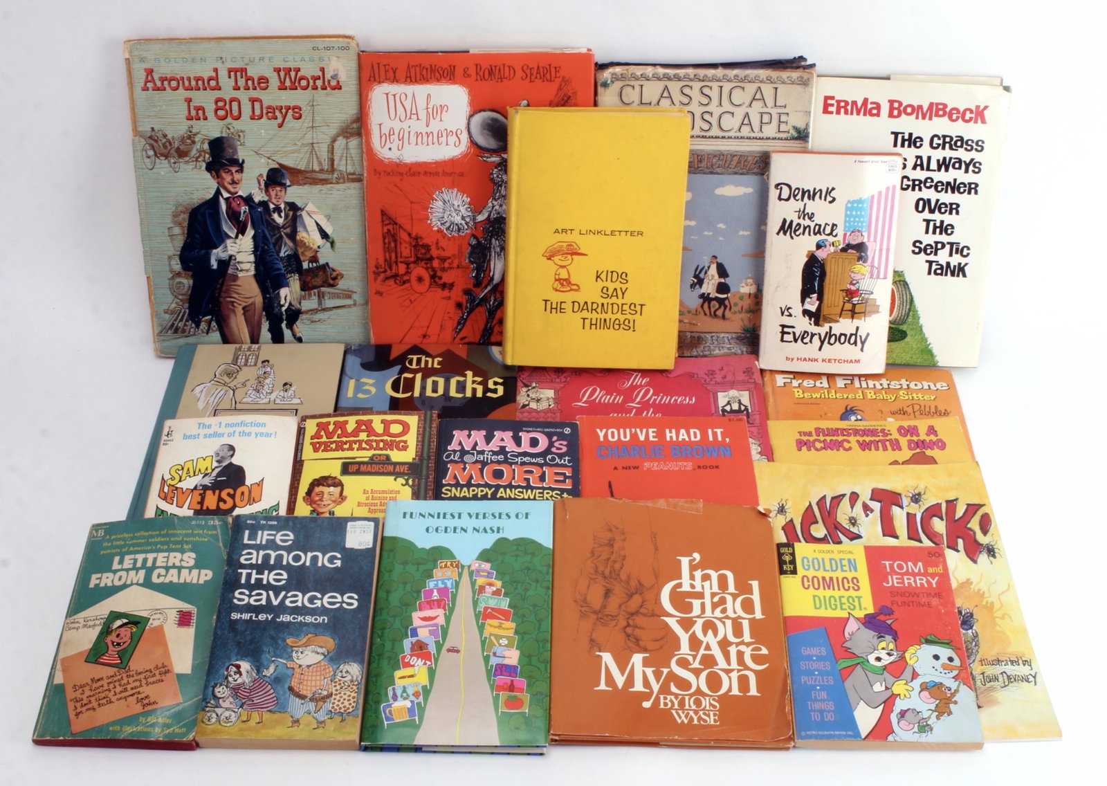 LOT OF COMEDY CARTOON CHILDRENS BOOKS: LOT OF COMEDY CARTOON CHILDRENS BOOKS Including Mad, Tom & Jerry, Dennis The Menace, Ogden Nash, Kids Say the Darndest Things, Flintstones, and more.