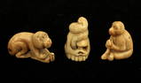 THREE CARVED JAPANESE NETSUKES SIGNED