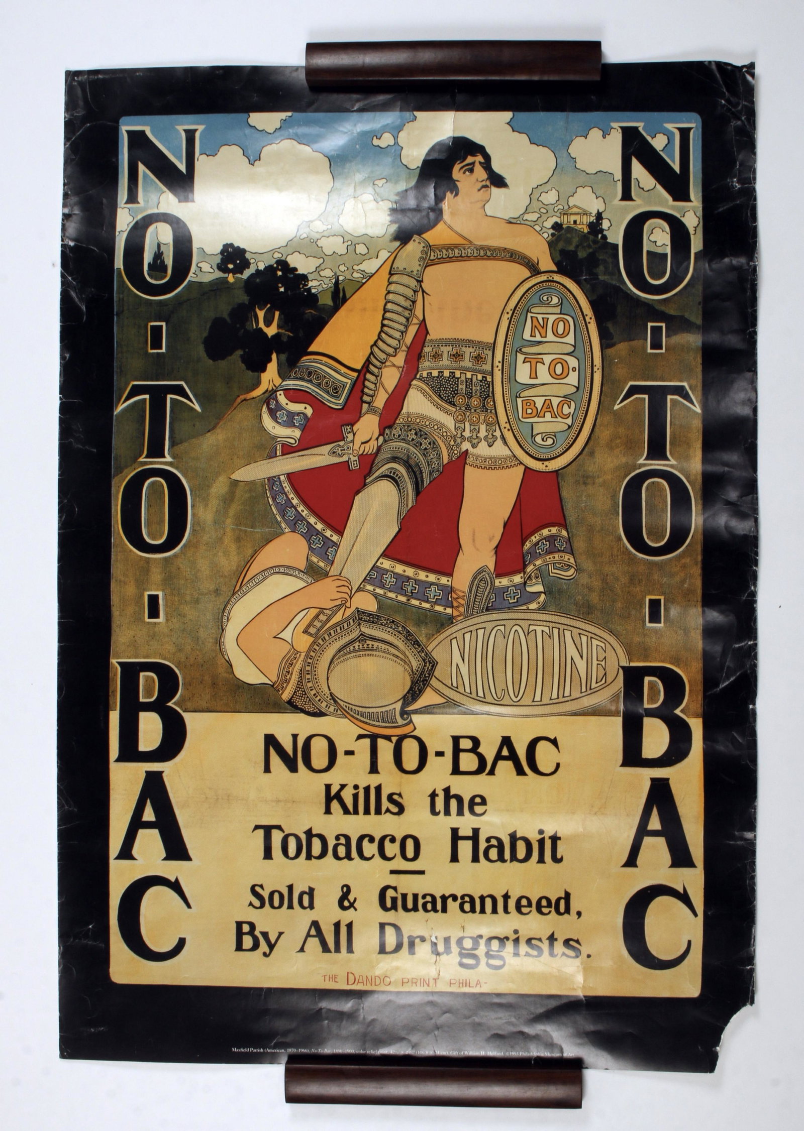 MAXFIELD PARISH TOBACCO POSTER: MAXFIELD PARISH TOBACCO POSTER Published by Philadelphia Museum of Art in 1993. Some rips and tears. 28" $20 - $40<