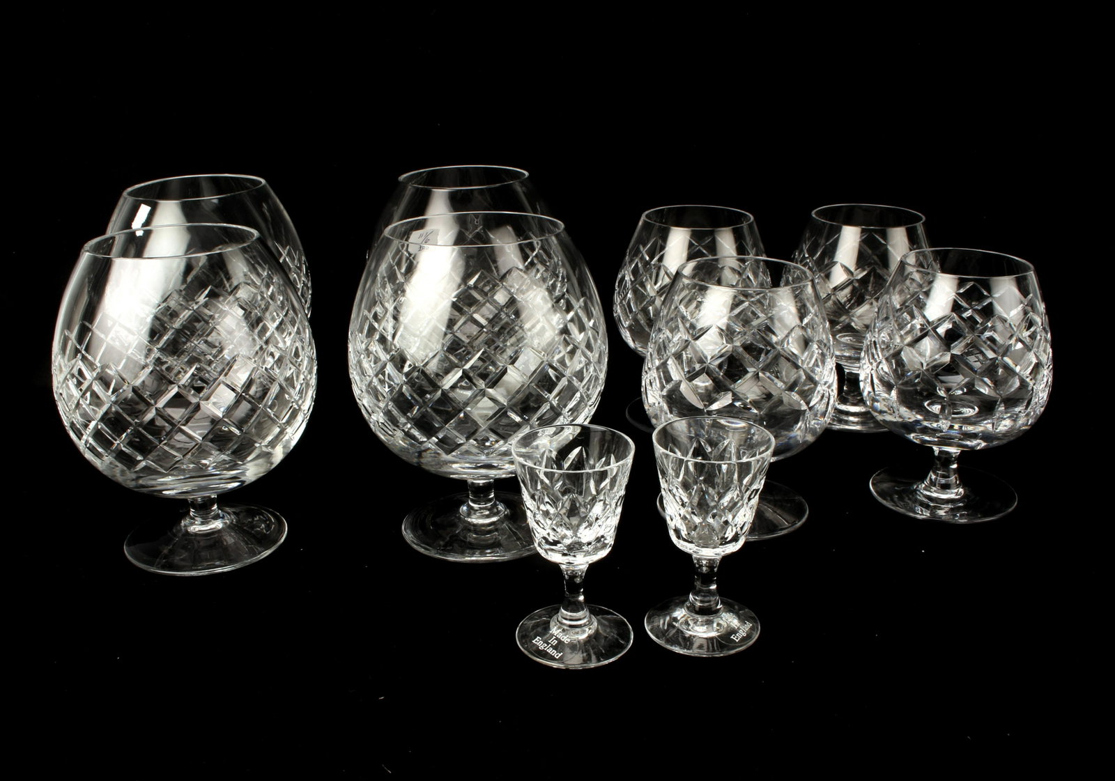 CARTIER BRIERLY CUT CRYSTAL SNIFTERS: CARTIER BRIERLY CUT CRYSTAL SNIFTERS 4 Large snifters and 4 medium snifters, and 2 cordial glasses all in Brierly pattern. 5"
