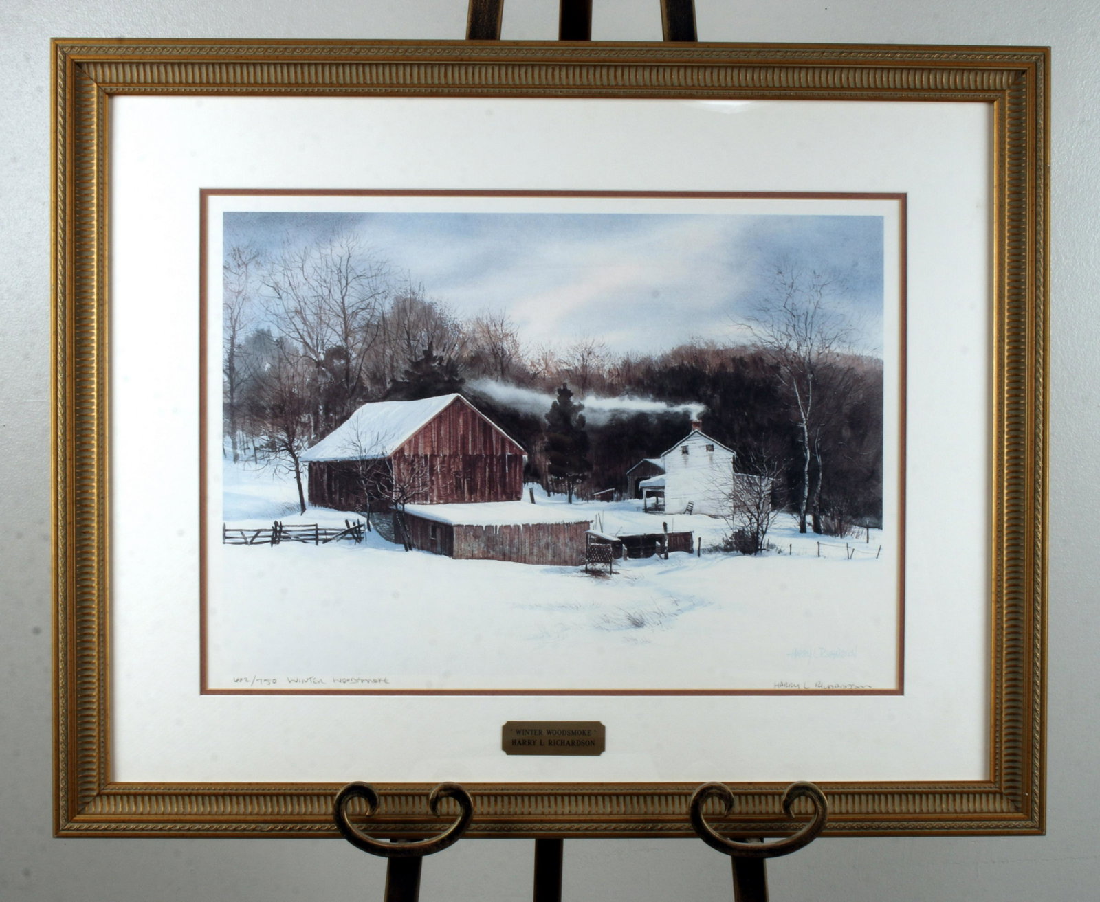 WINTER WOODSMOKE BY HARRY L. RICHARDSON S N: WINTER WOODSMOKE BY HARRY L. RICHARDSON S N 602/750. Signed Easel not included 29" X 23" $20 - $40 <