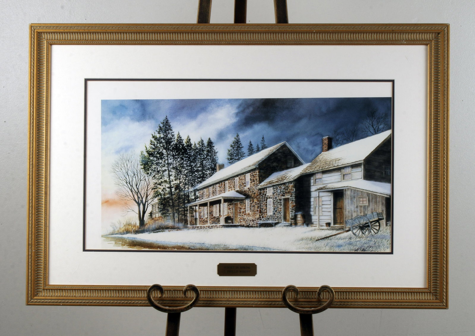 SUNSET IN SPRING BY C. PHILLIP WIKOFF: SUNSET IN SPRING BY C. PHILLIP WIKOFF Not signed or numbered. Slipped down in frame. Easel not included 32 1/4" X 21 1/2"