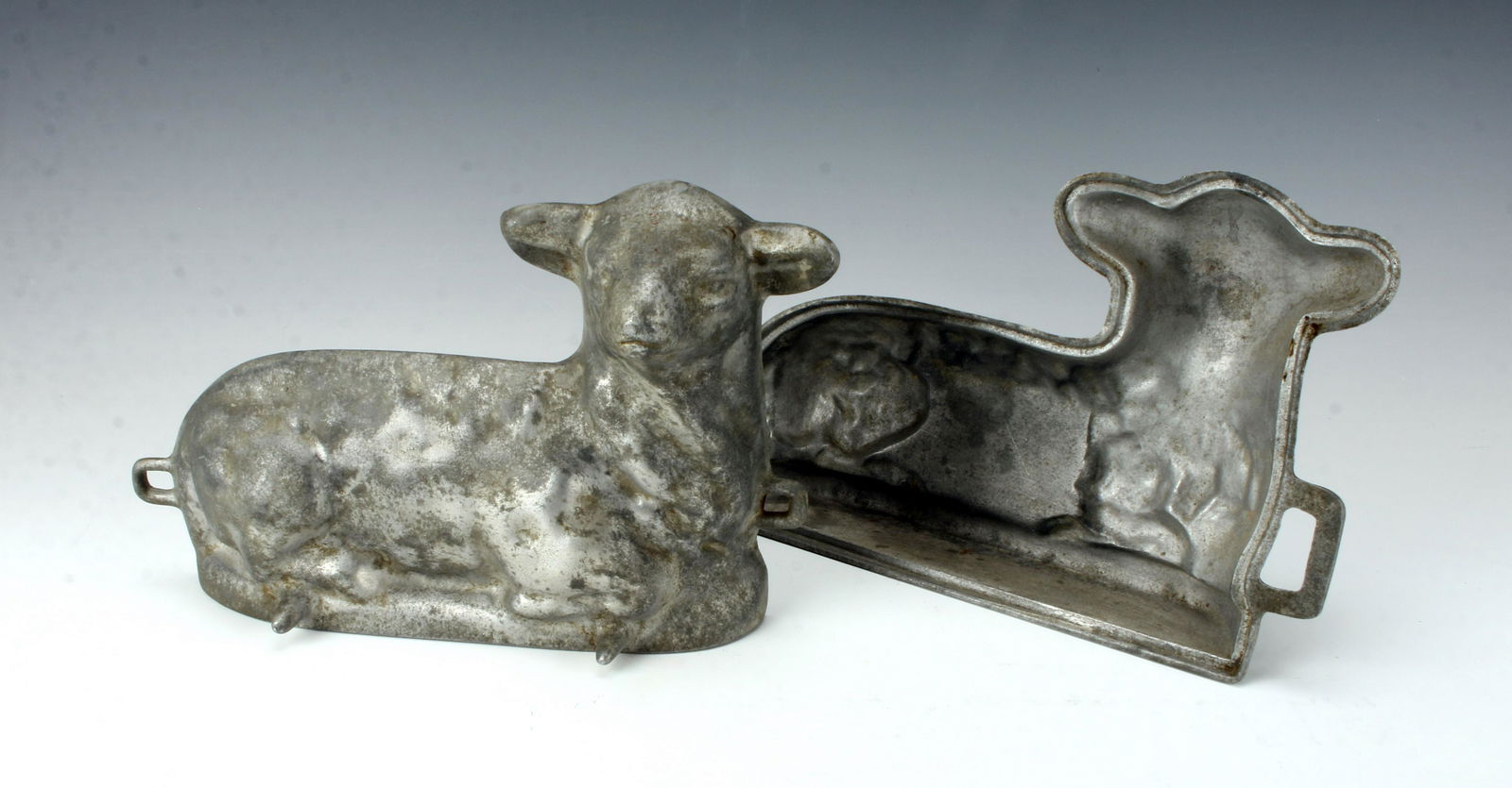 VINTAGE LAMB SHAPED CAKE CHOCOLATE MOLD: VINTAGE LAMB SHAPED CAKE CHOCOLATE MOLD 2 Piece lamb cake mold, marked with a B on back 13" X 8" $40 - $80