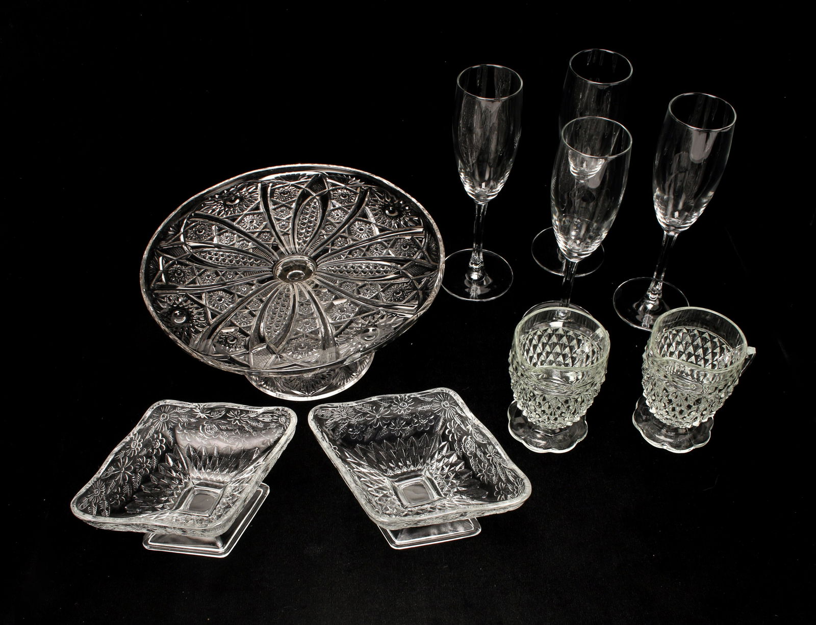 ASSORTED PRESSED GLASS SERVING PIECES (1 of 2)