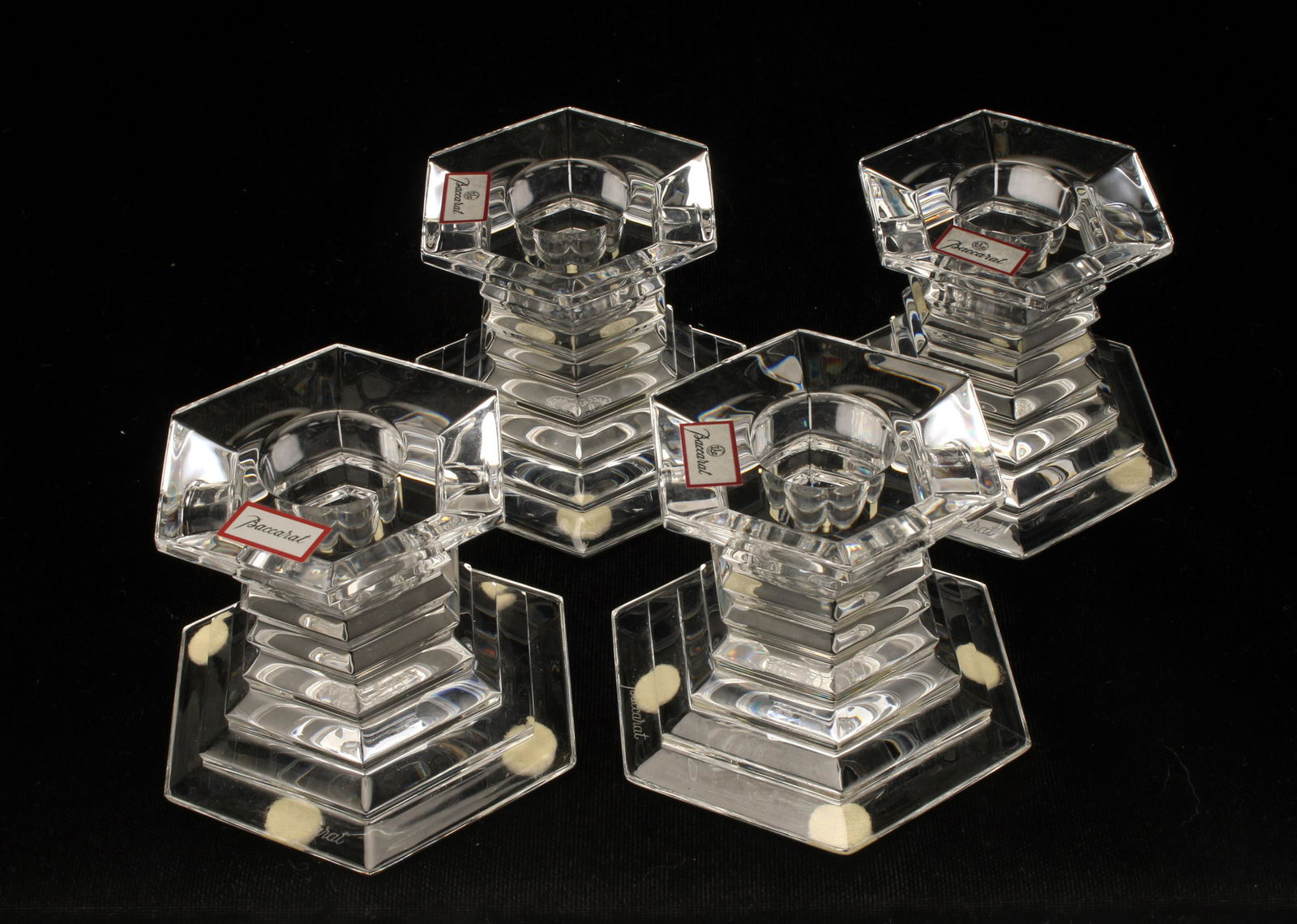 FOUR BACCARAT CRYSTAL LOW PILLAR CANDLESTICKS (1 of 5)