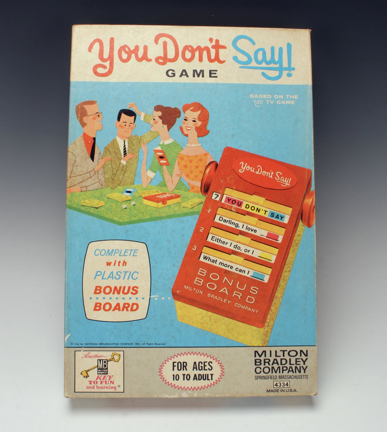 MILTON BRADLEY YOU DON'T SAY BOARD GAME 1963: MILTON BRADLEY YOU DON'T SAY BOARD GAME 1963 Based on an NBC TV game show. 9 1/4" X 14 1/4" $20 - $40