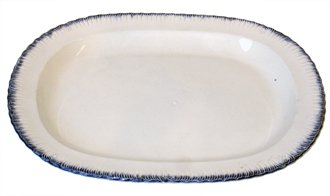 Enoch Wood Pearlware: Enoch Wood and Sons Burselm blue feather edged pearlware platter with impressed mark, c 1830, 14 3/4".