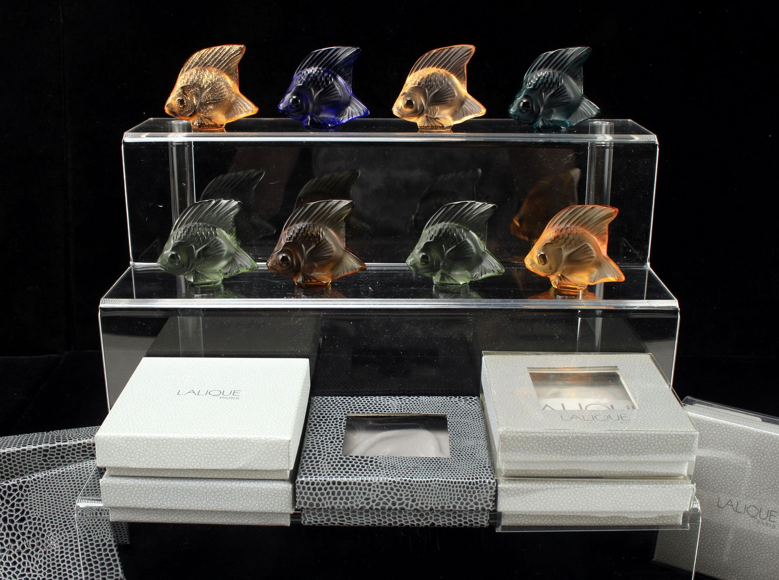 EIGHT MULTI COLOR LALIQUE CRYSTAL FISH IN BOX (1 of 6)