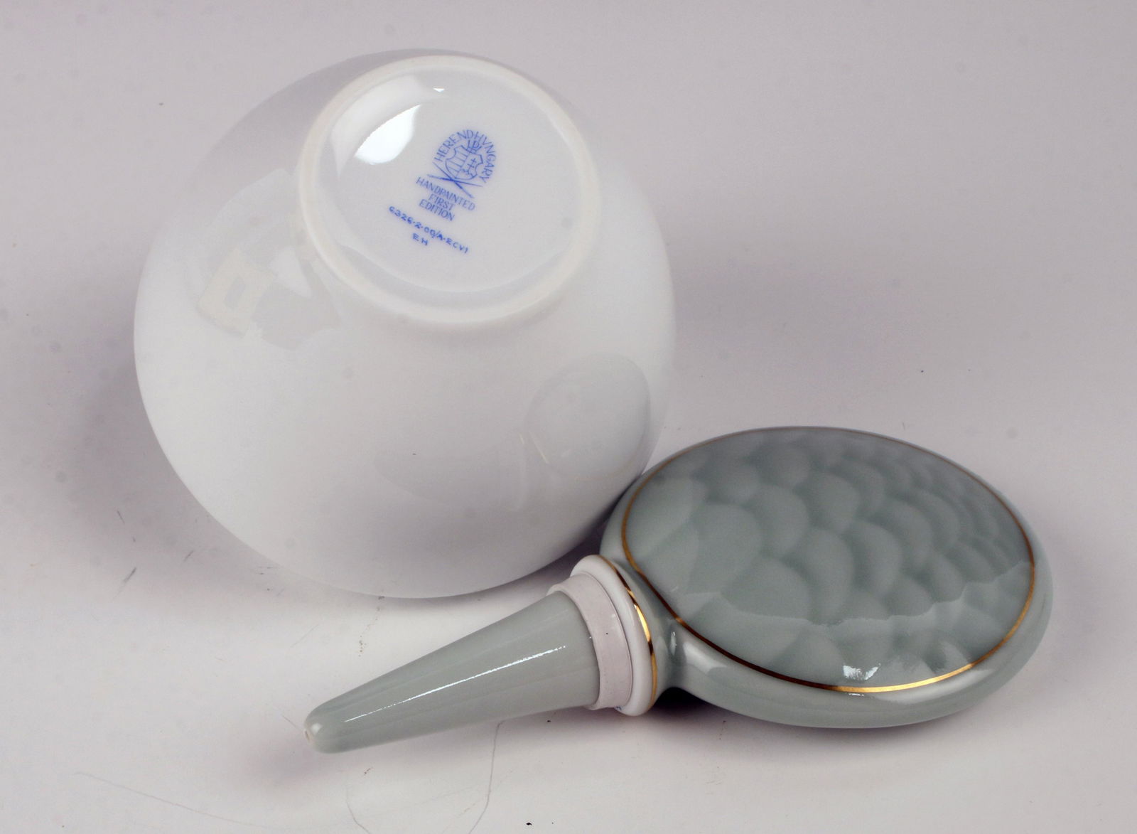 HEREND PORCELAIN VESSEL & PERFUME STOPPER (1 of 3)