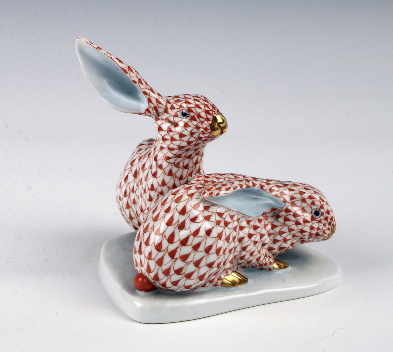 HEREND PORCELAIN BUNNY RABBITS FIGURINE (1 of 5)