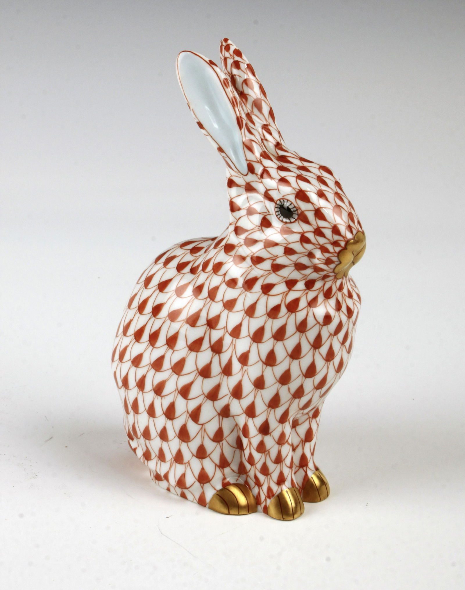 HEREND ORANGE FISHNET PORCELAIN BUNNY IN BOX (1 of 8)