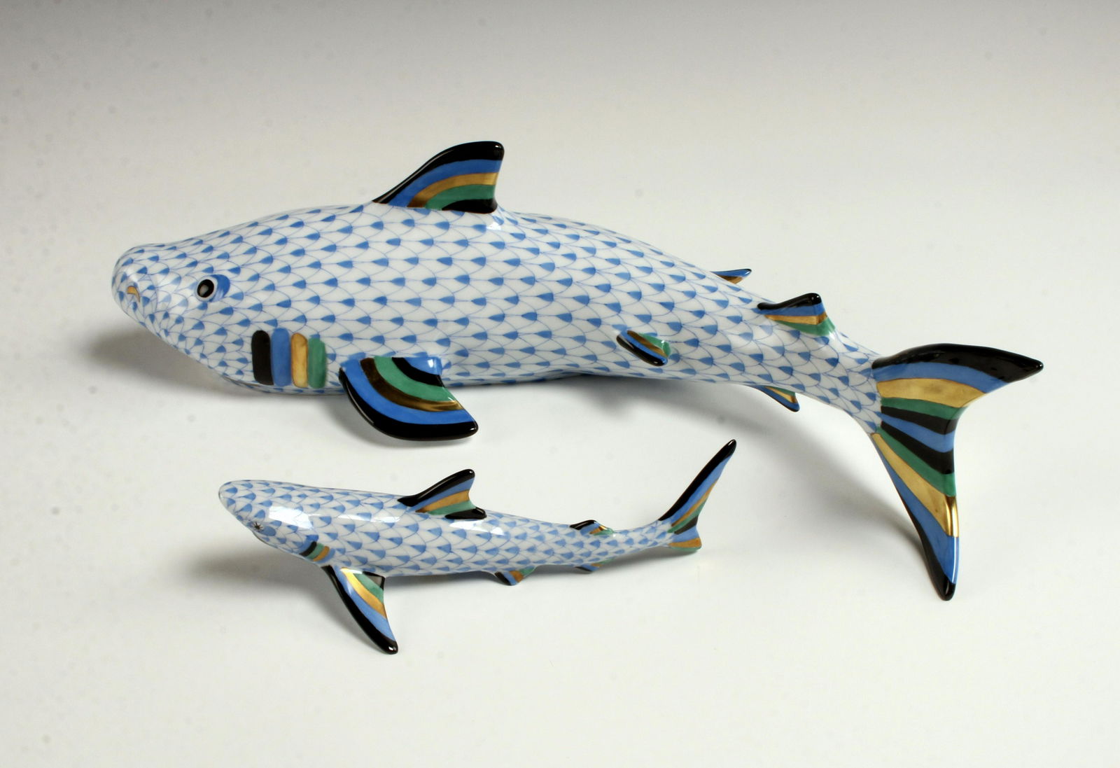 TWO HEREND BLUE FISHNET SHARKS (1 of 7)