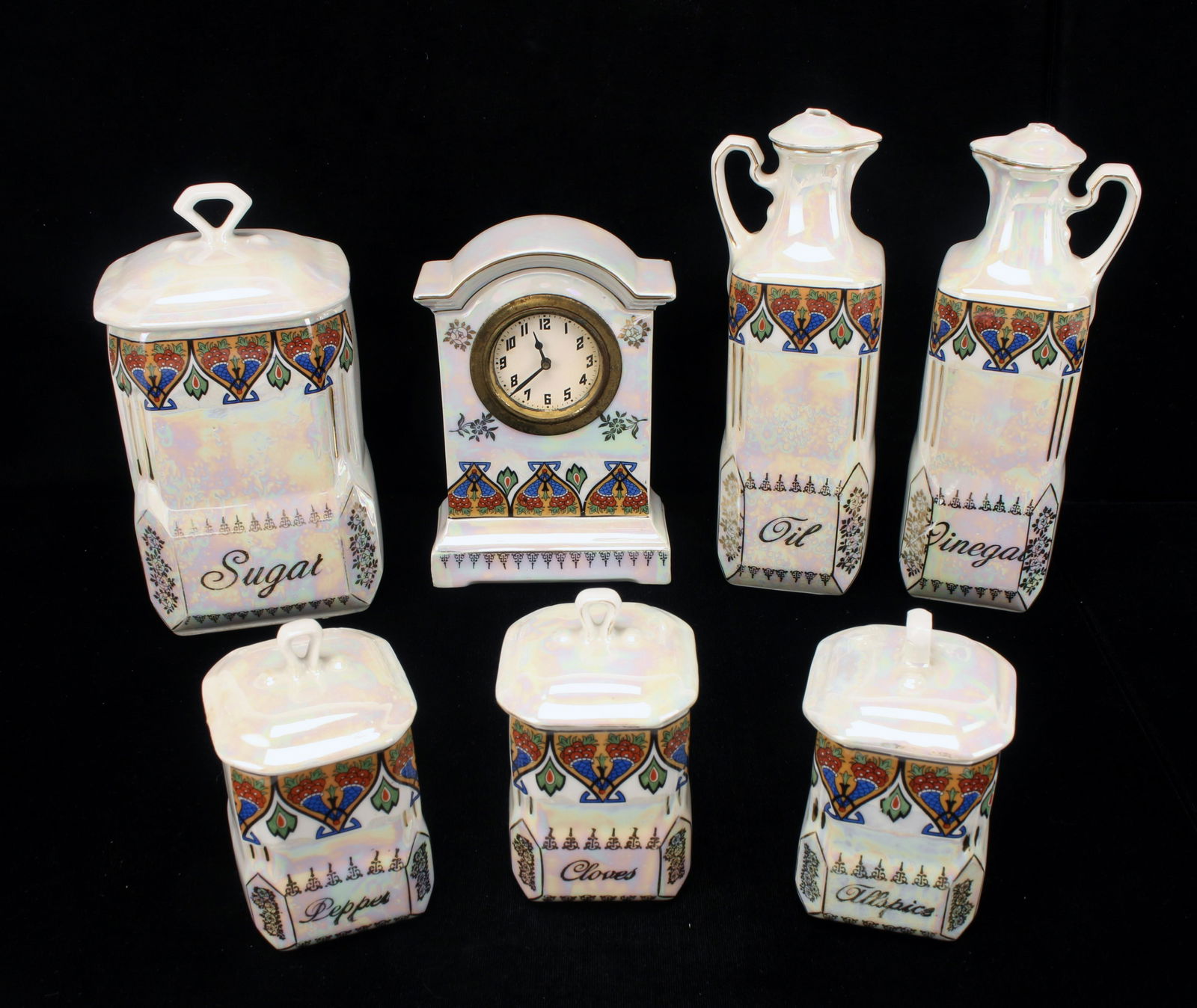 VINTAGE CZECH VICTORIA PATTERN CANISTER SET (1 of 7)