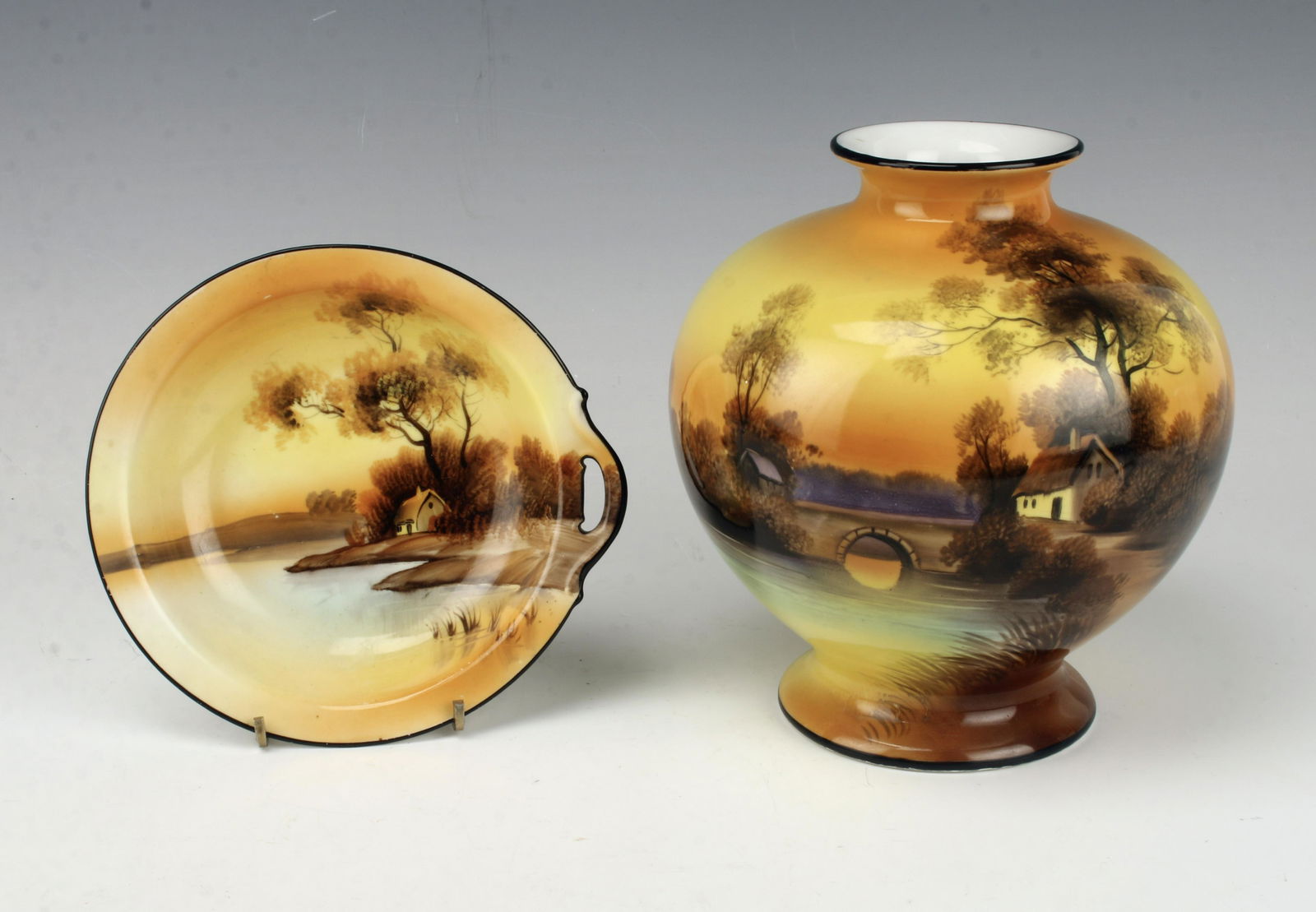 NORITAKE AUTUMN SCENE PORCELAIN VASE & BOWL (1 of 3)
