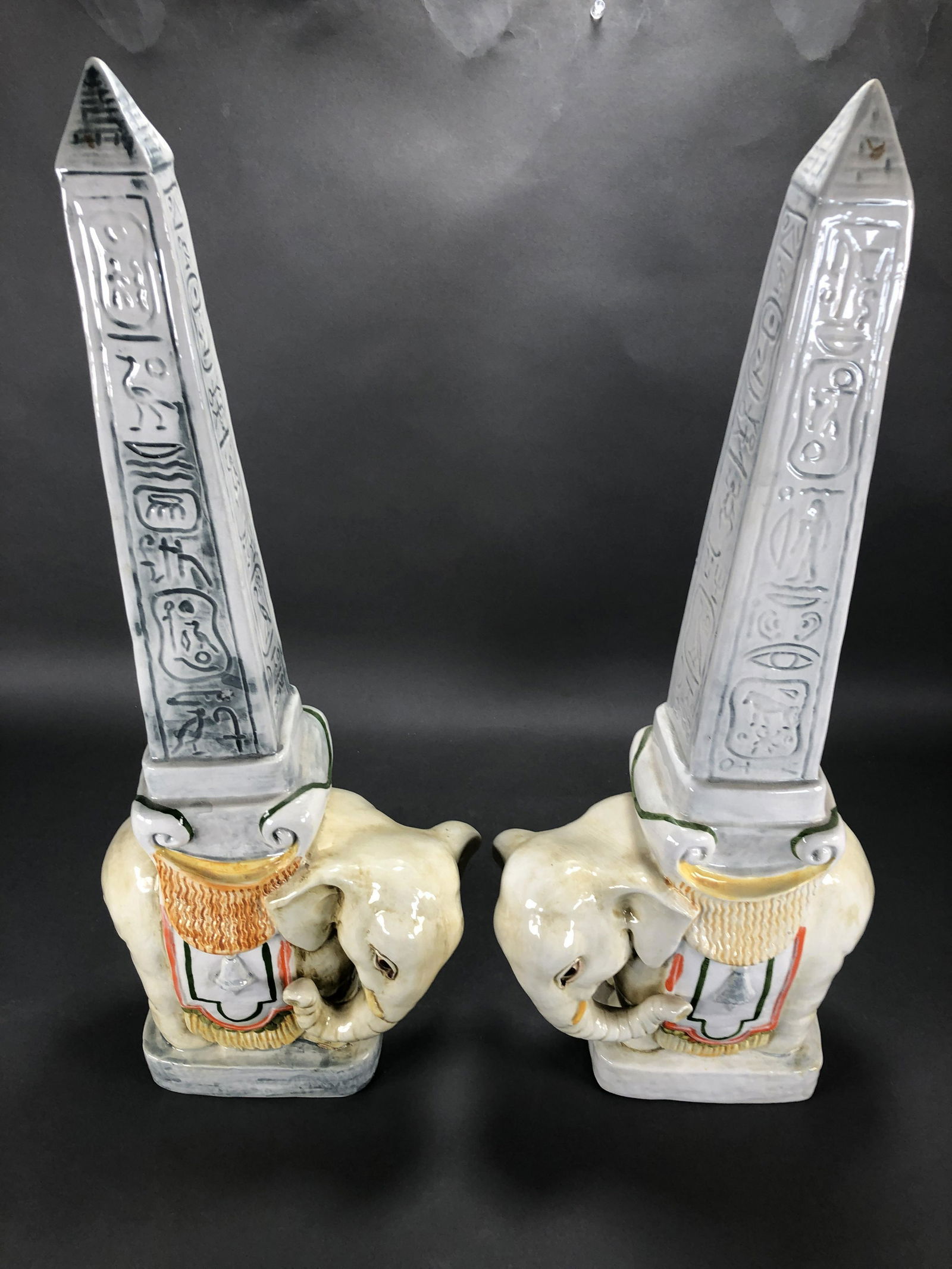 PAIR ITALIAN HAND PAINTED ELEPHANTS W OBELISKS (1 of 7)