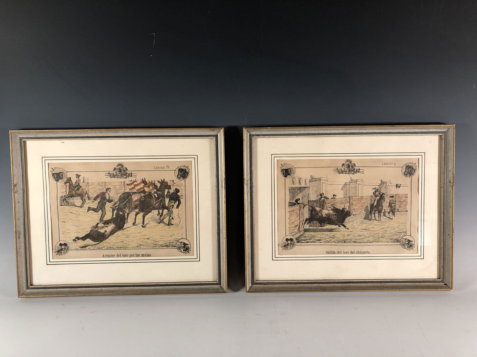 PAIR VINTAGE BULL FIGHTING LITHOGRAPHS (1 of 6)