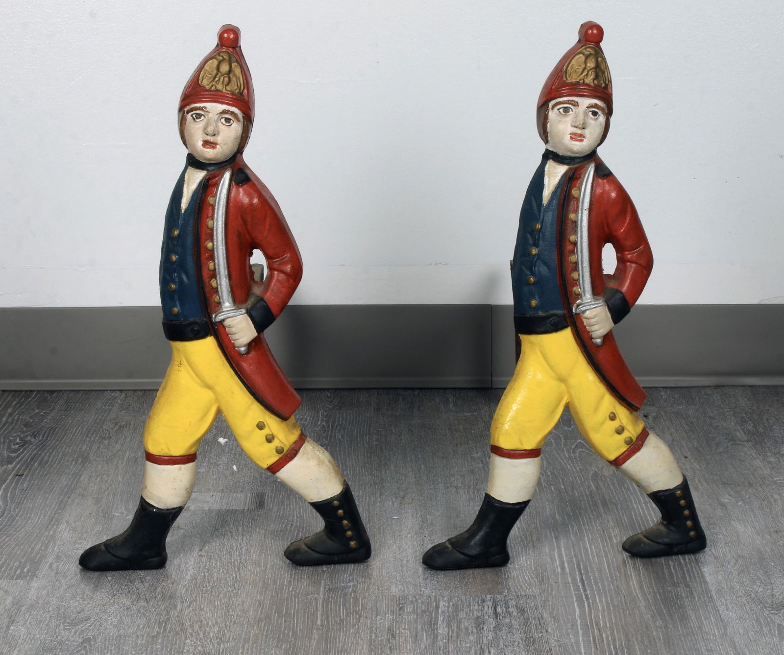 VINTAGE CAST IRON SOLDIER ANDIRONS BY M BIBI (1 of 7)