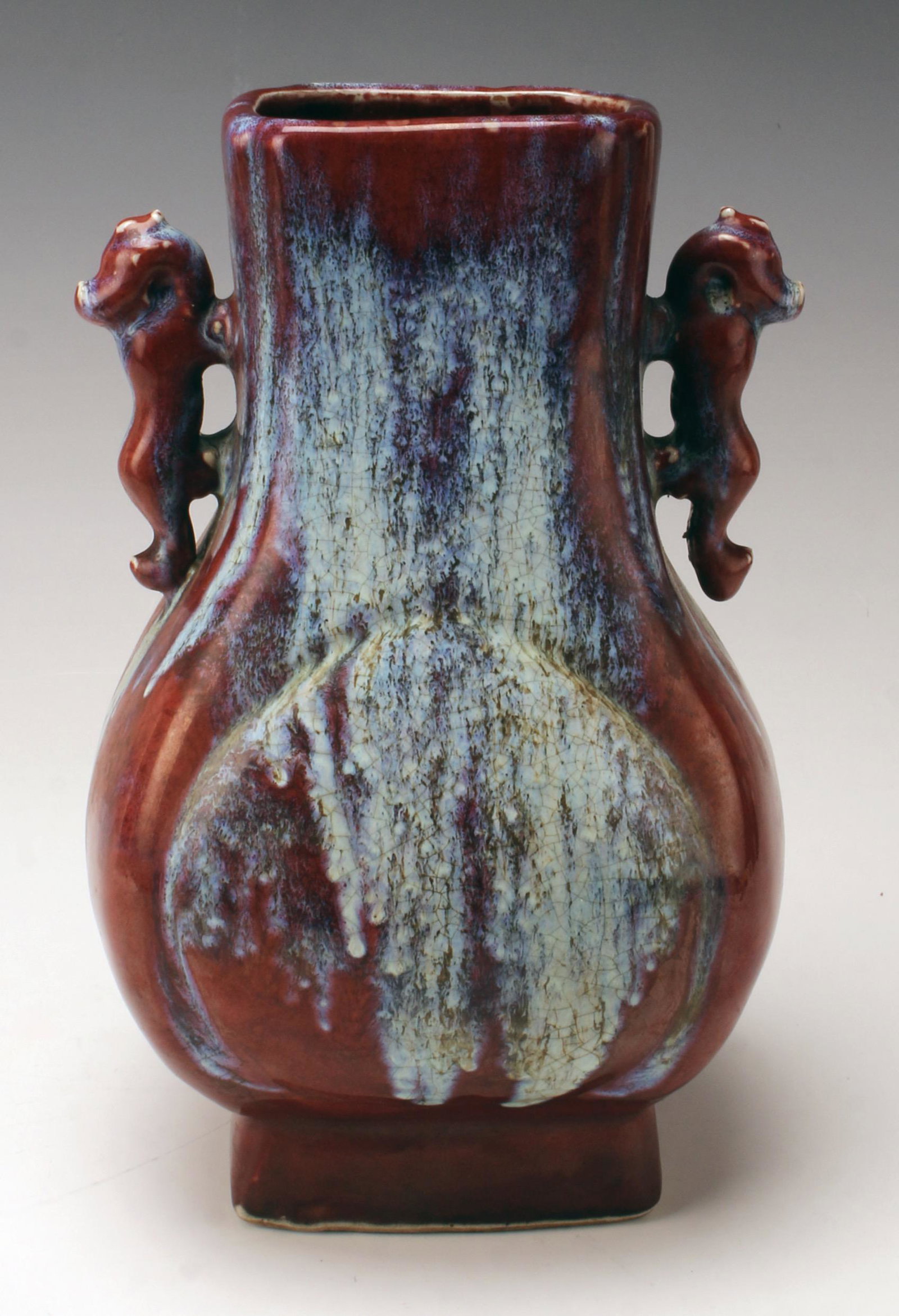 DRAGON HANDLED FLAMBE GLAZE VASE (1 of 5)