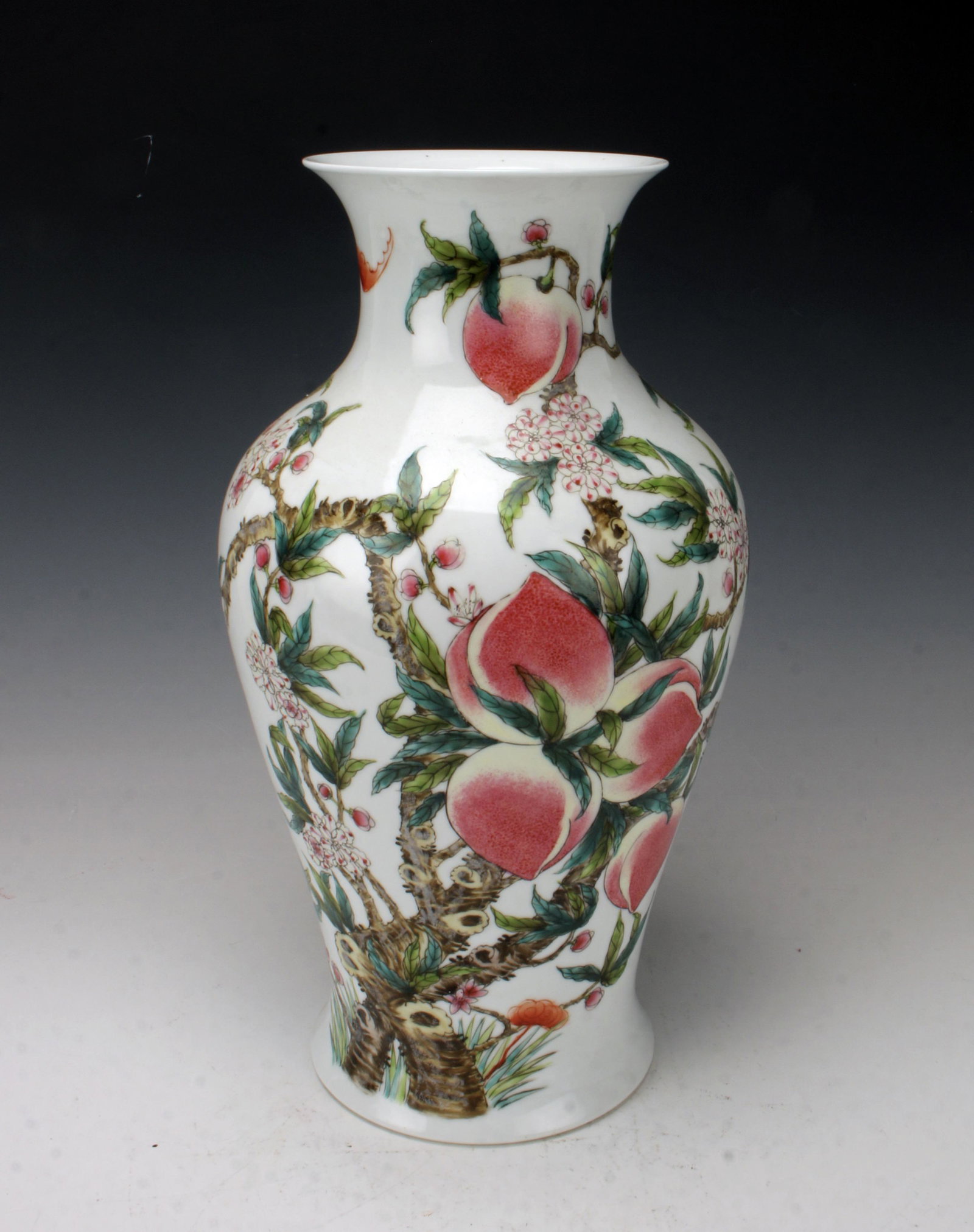 TALL PORCELAIN PEACH & BAT VASE (1 of 7)