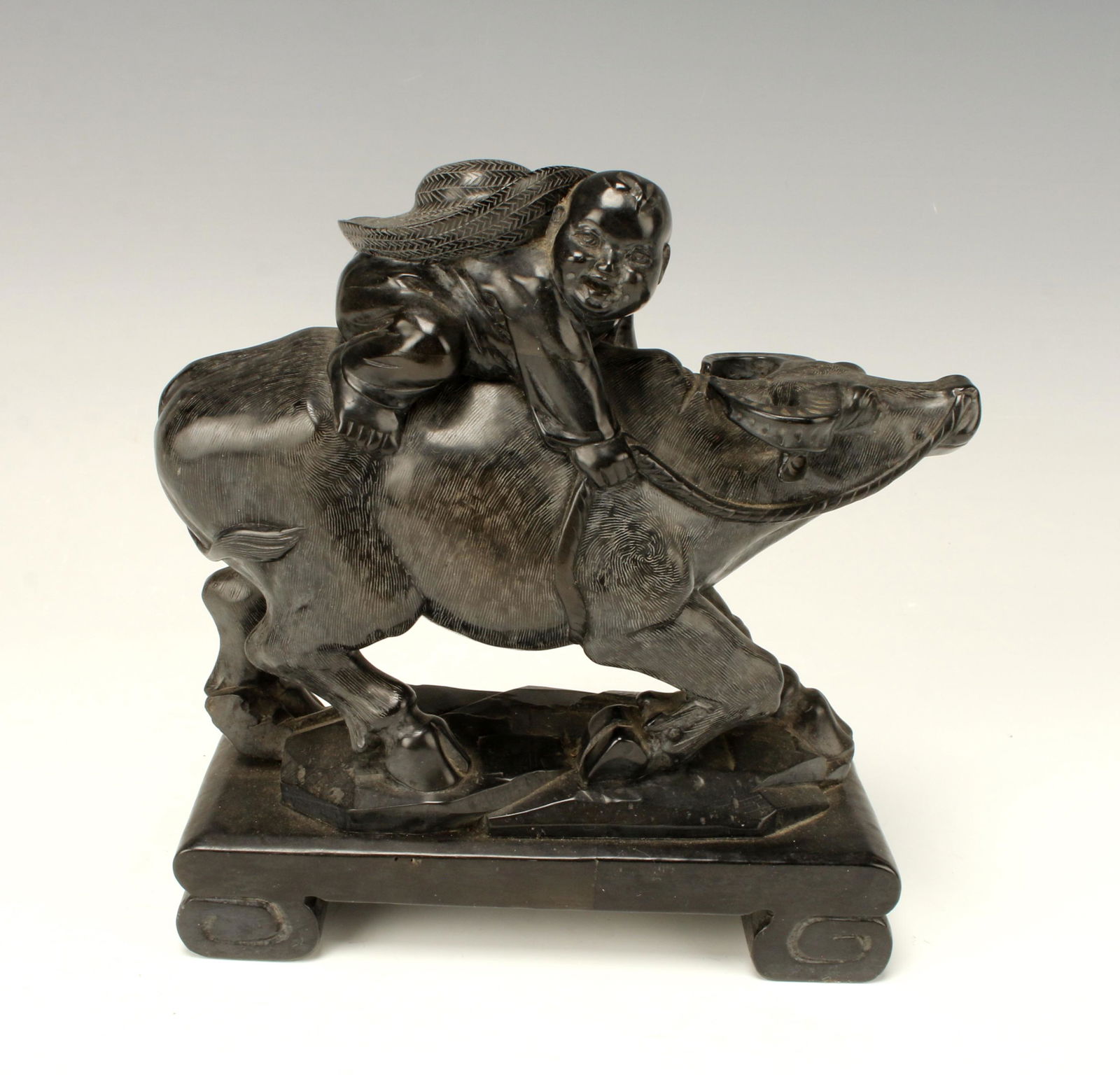 CHINESE JADE SCULPTURE OF CHILD ON WATER BUFFALO (1 of 10)