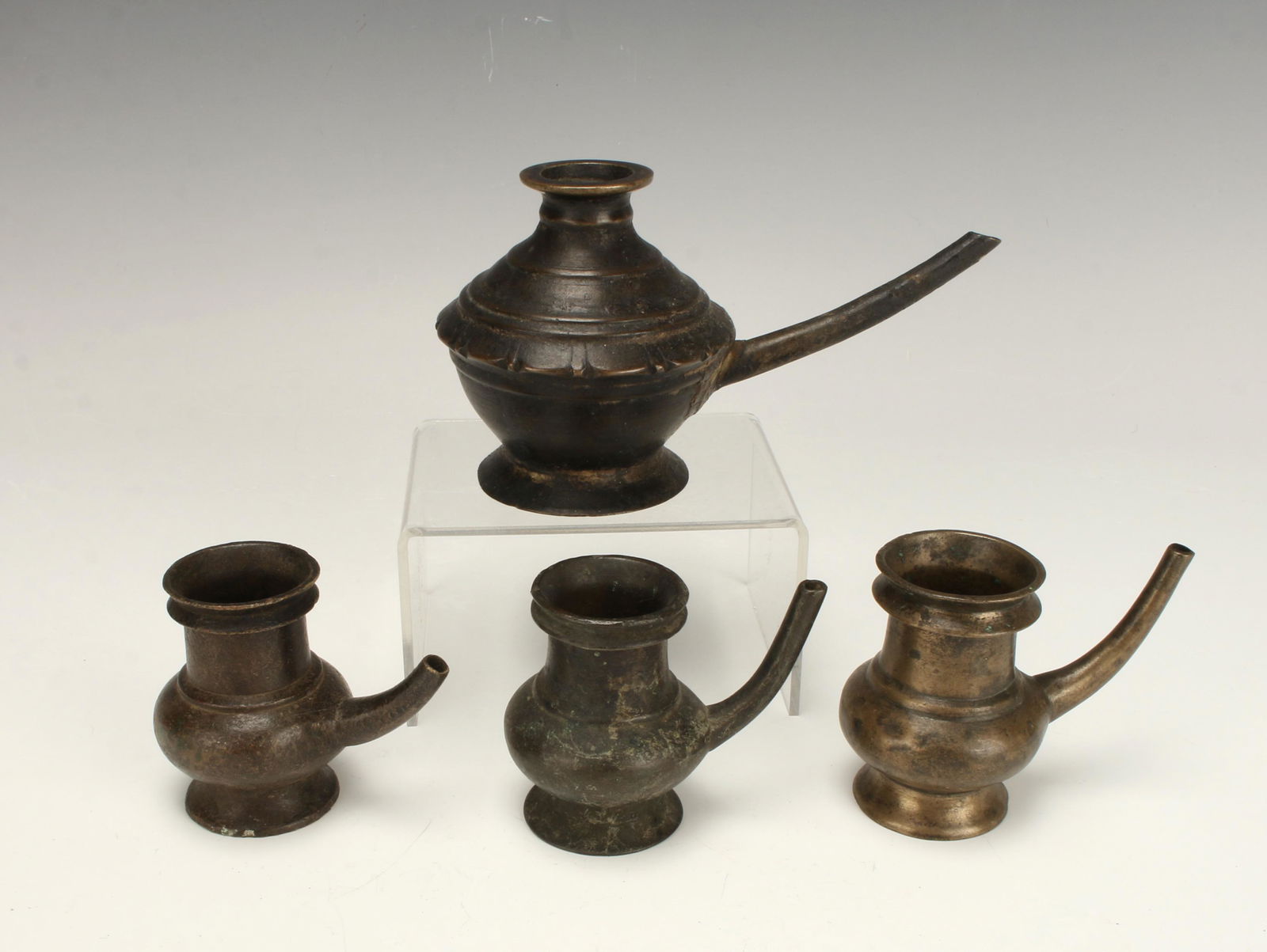 4 INDIAN BRASS HOLY WATER POTS (1 of 3)