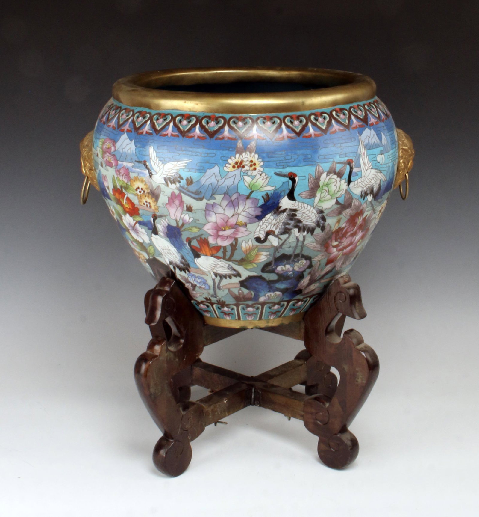 LARGE CLOISONNE PLANTER ON STAND (1 of 8)