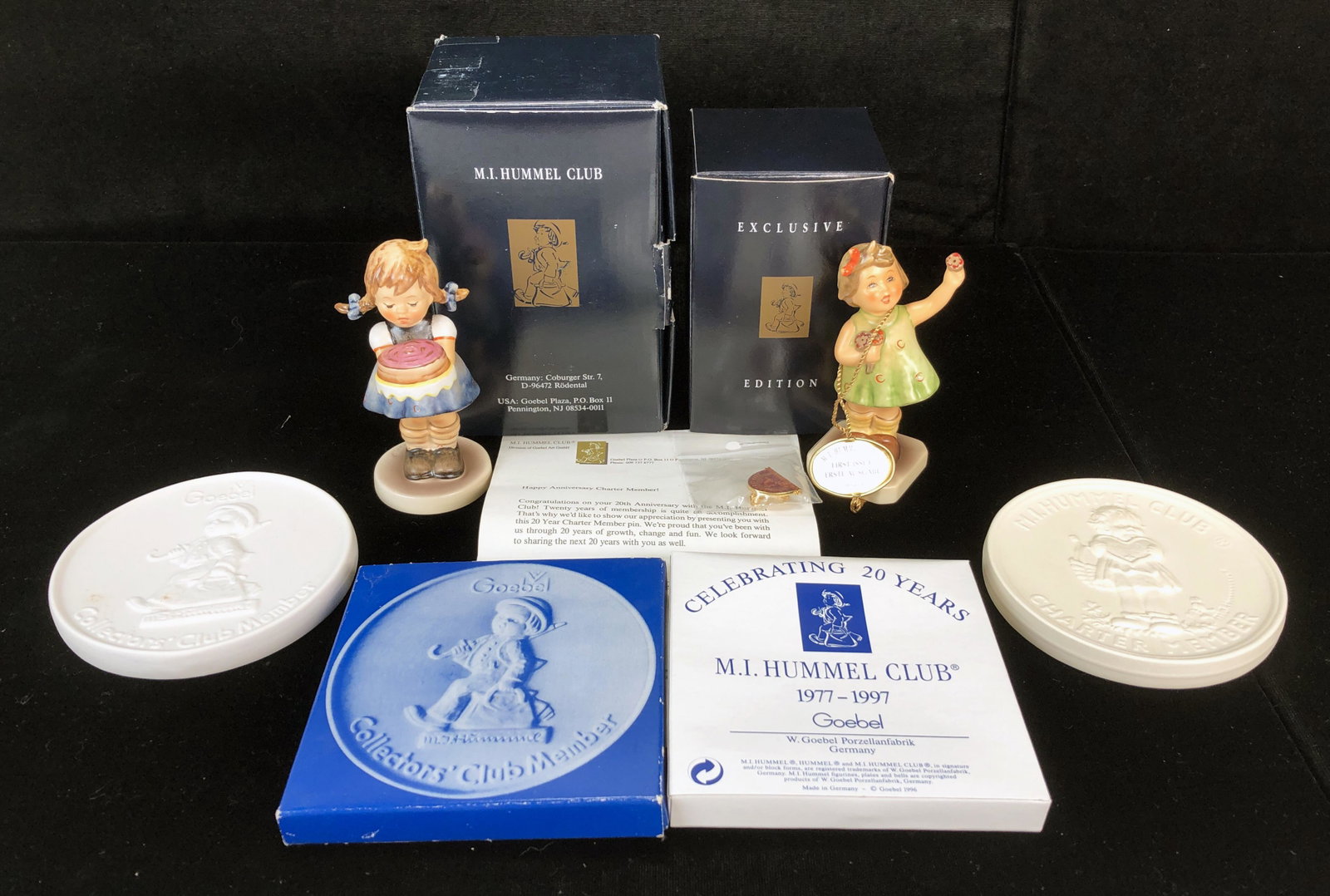 HUMMEL COLLECTOR'S CLUB ITEMS IN BOXES: HUMMEL COLLECTOR'S CLUB ITEMS IN BOXES Many celebrating 20 years of being part of the collectors' club including a small Collectors' club member plate, a Charter Member 1977-1997 plate,