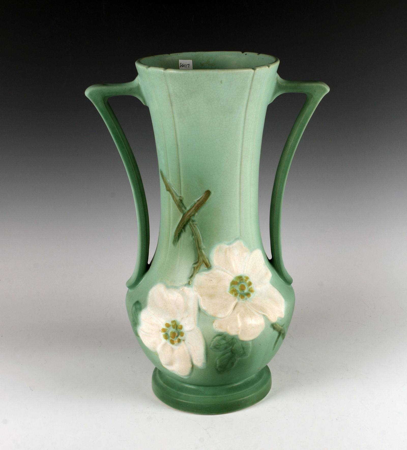 TALL WELLER DOGWOOD BLOSSOM MATTE GREEN VASE (1 of 8)