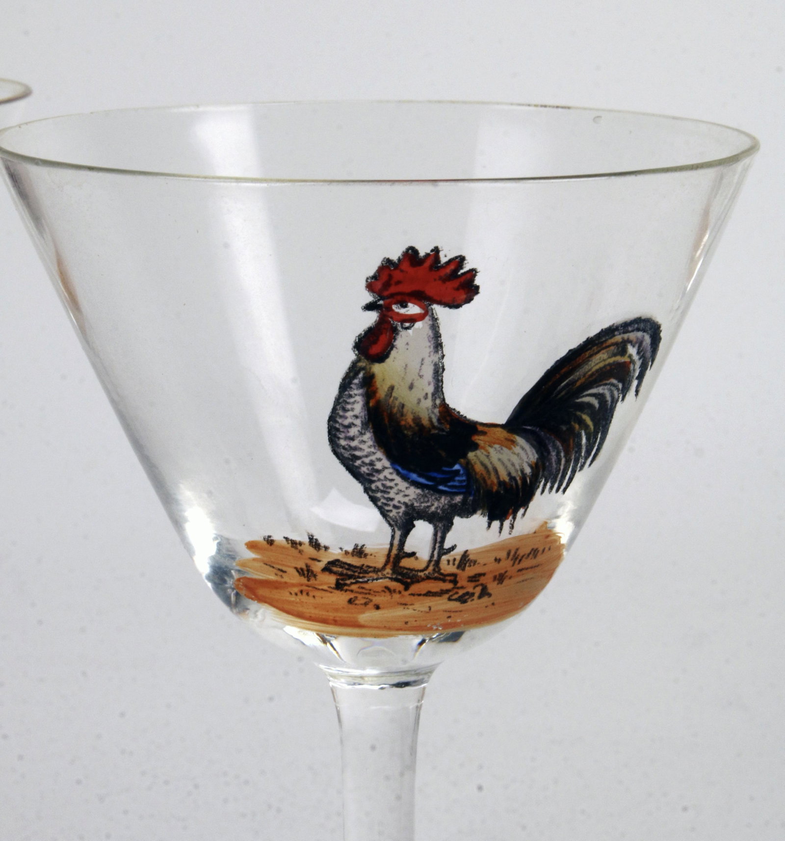 VINTAGE ROOSTER MARTINI GLASSES: VINTAGE ROOSTER MARTINI GLASSES 11 vintage rooster martini glasses with different breeds. 5 1/2" x 3" Shipping: