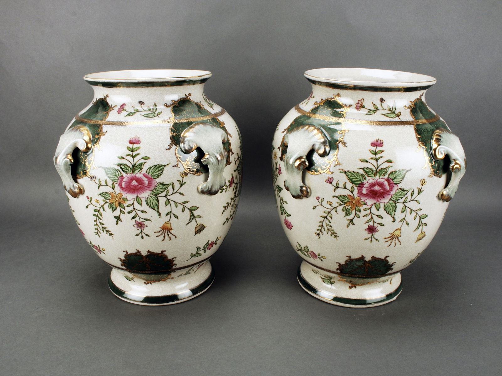 PAIR HAND PAINTED FLORAL VASES (1 of 9)