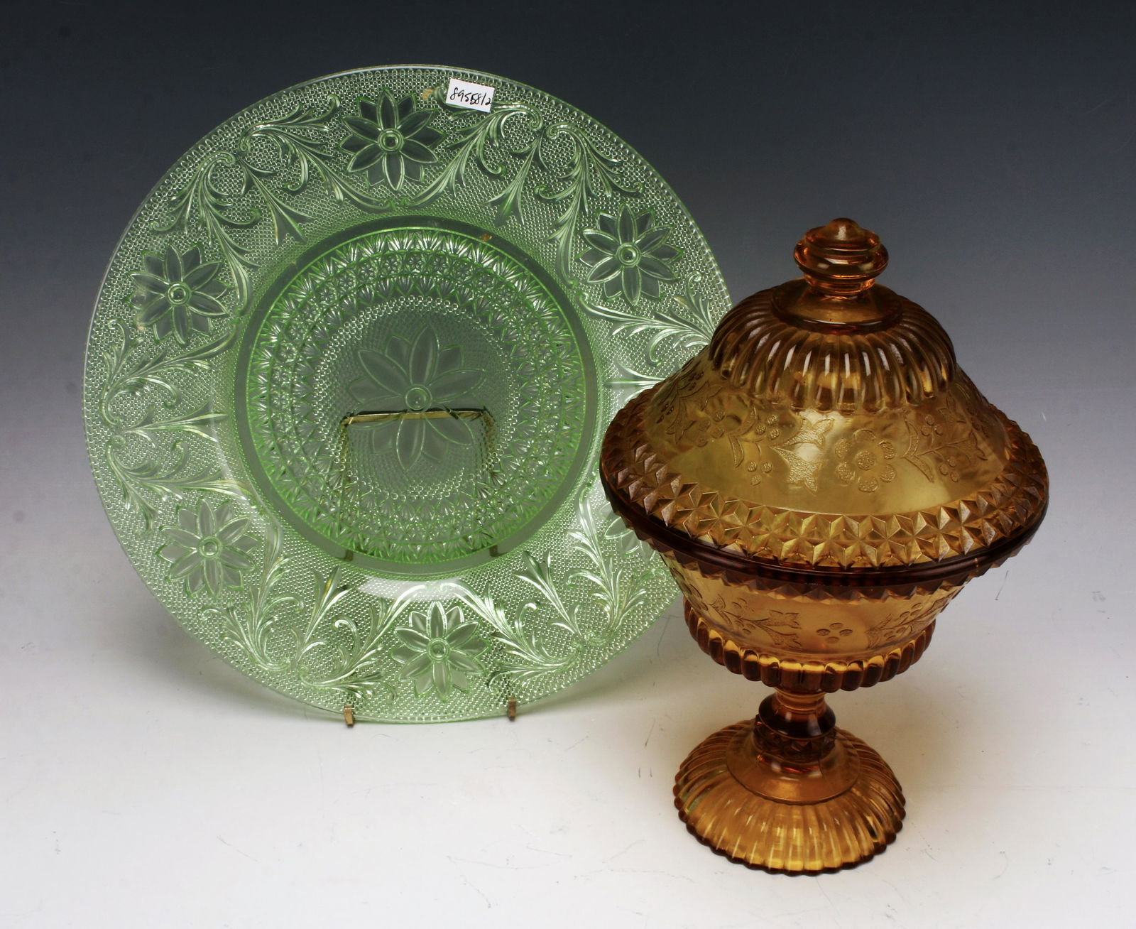 PRESSED GLASS PLATE & LIDDED CANDY DISH (1 of 1)
