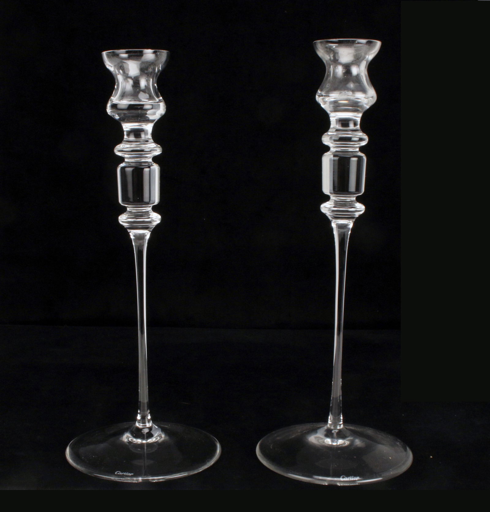 PAIR CARTIER CRYSTAL CANDLESTICKS (1 of 4)