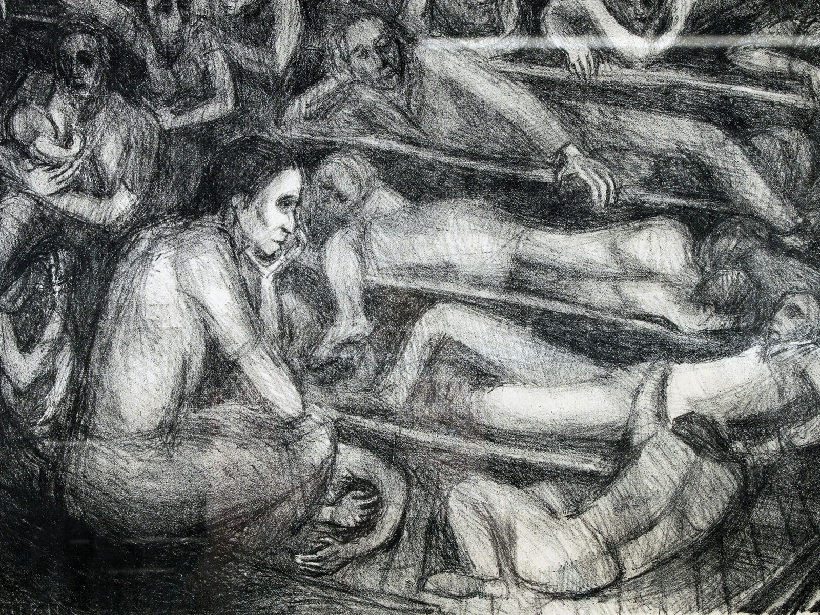 1947 HOLOCAUST SURVIVOR DRAWING OF REFUGEES (1 of 4)