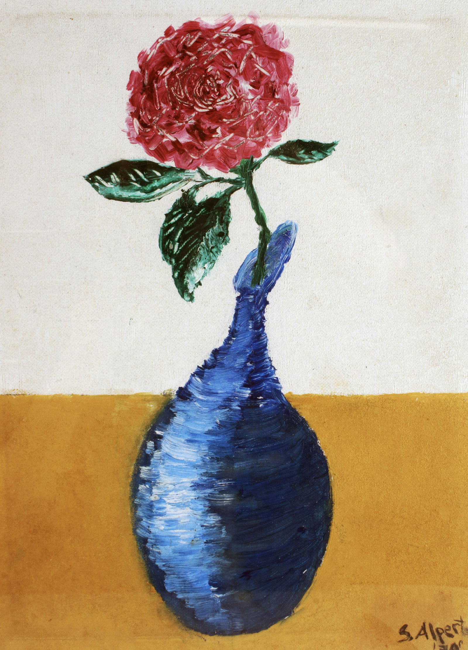 STILL LIFE OF FLOWER IN BLUE VASE SIGNED ALPERT (1 of 3)
