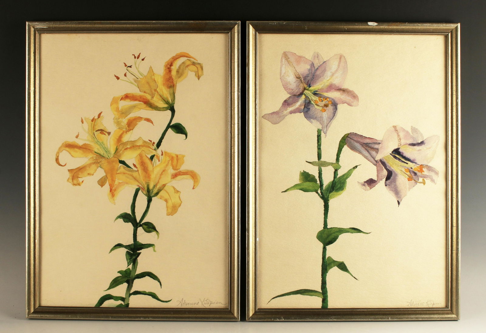 ADRIENNE KWAPIEN SIGNED LILIES WATERCOLORS (1 of 4)