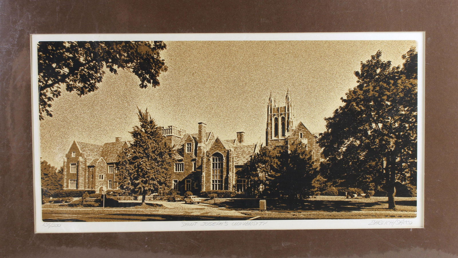 SIGNED NUMBERED ST. JOE'S UNIVERSITY SERIGRAPH: SIGNED NUMBERED ST. JOE'S UNIVERSITY SERIGRAPH 156/200 signed by both Linda Sacco and Richard Ehrlich. Document of authenticity signed and dated 5/31/84 on back.