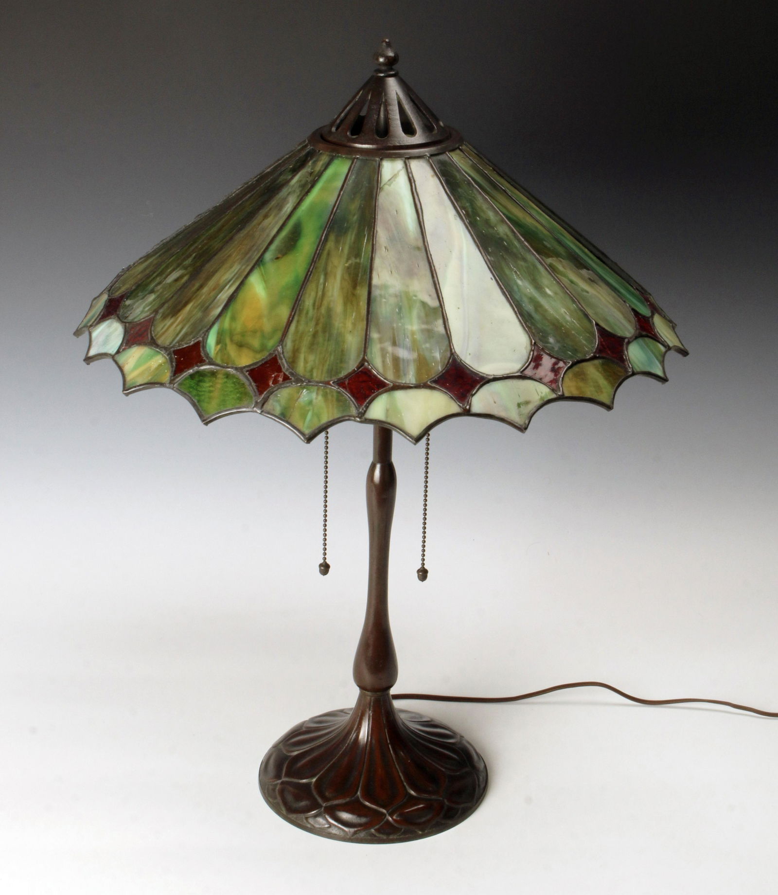 RARE HANDEL BRONZE & STAINED GLASS TABLE LAMP (1 of 15)